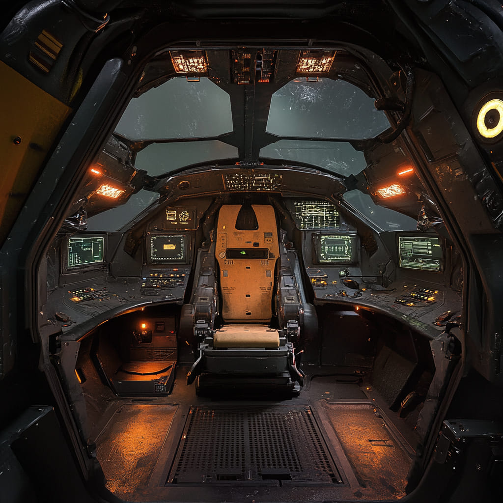 The meme is a humorous image of a spaceship's cockpit, with a single chair in the center. The image is captioned "When you're the only one on the ship and you're still trying to find the other 10 people you were assigned to protect."